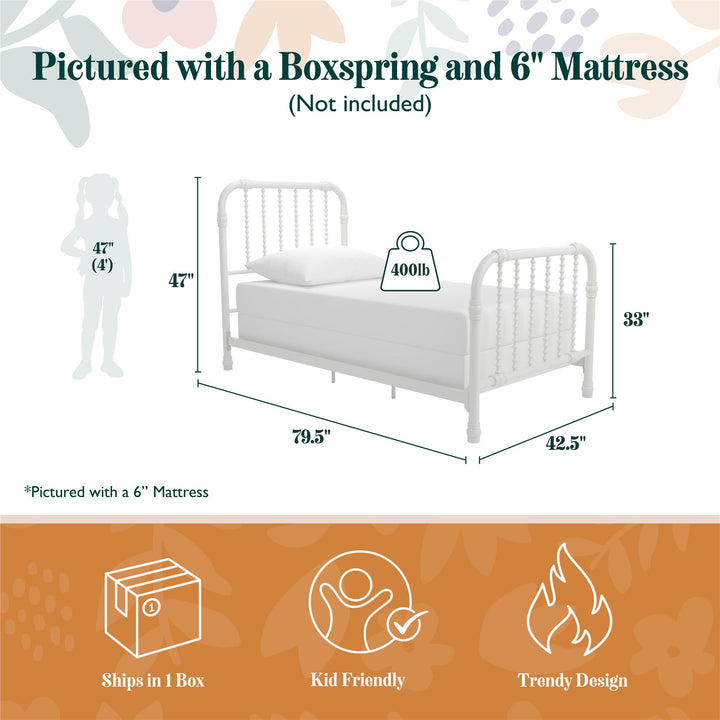 Monarch Hill Wren Metal Bed with Curved Scrollwork Design - White - Twin
