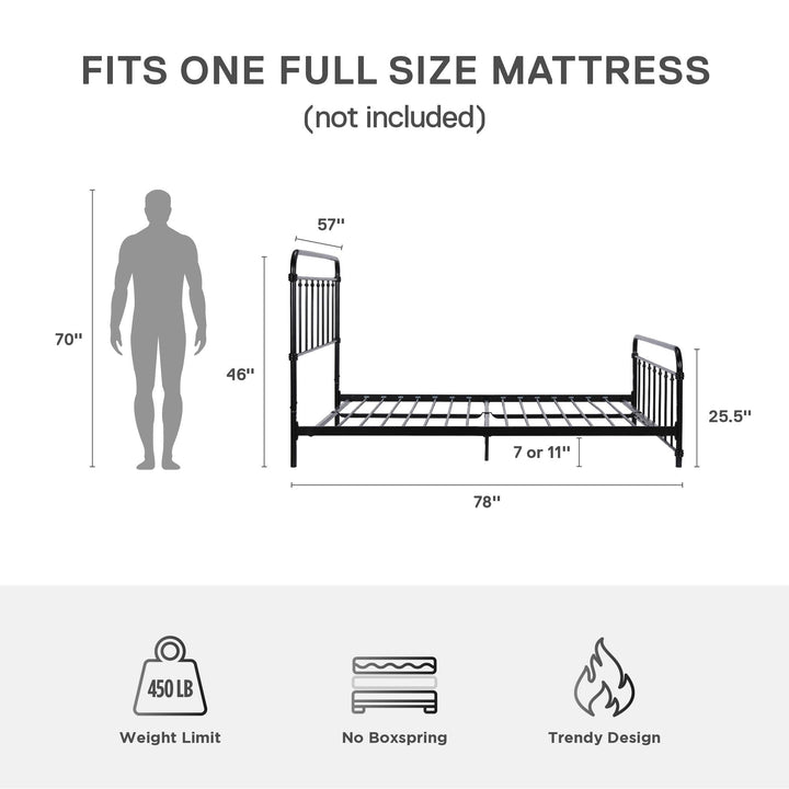 Wallace Spindle Metal Bed with Elegant Curves and Slats - Black - Full