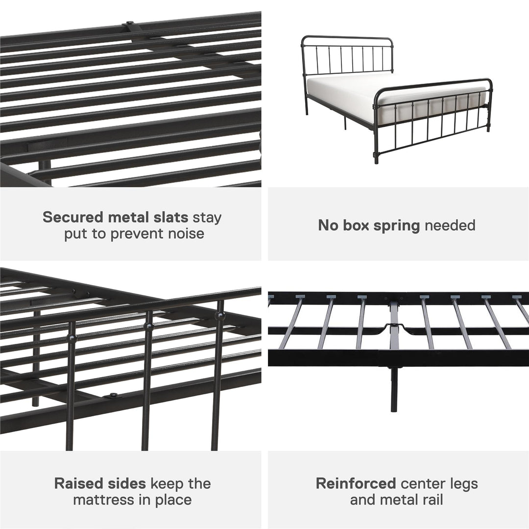 Wallace Spindle Metal Bed with Elegant Curves and Slats - Black - Full
