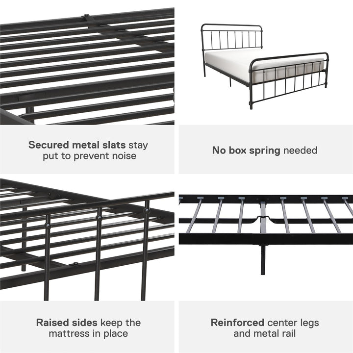 Wallace Spindle Metal Bed with Elegant Curves and Slats - Black - Full