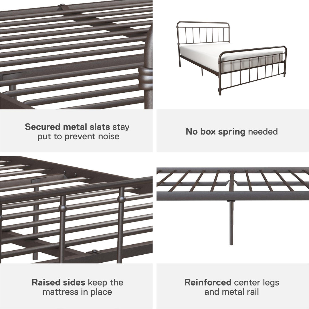 Wallace Spindle Metal Bed with Elegant Curves and Slats - Bronze - Full