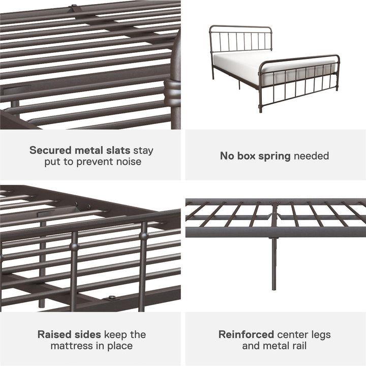 Wallace Spindle Metal Bed with Elegant Curves and Slats - Bronze - Full