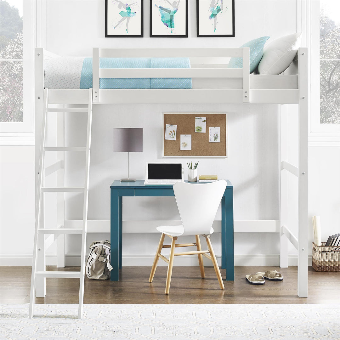 Your Zone Kiarah Twin Loft Bed with Ladder, White - White