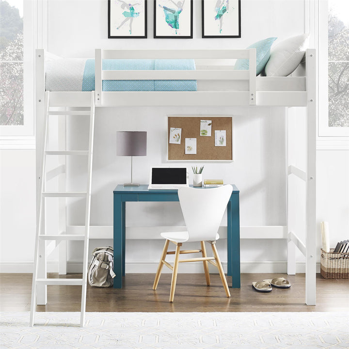 Your Zone Kiarah Twin Loft Bed with Ladder, White - White