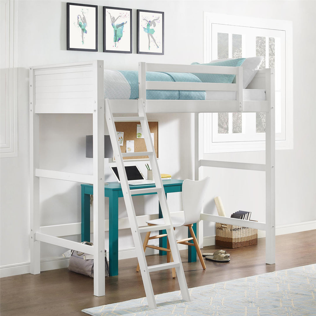 Your Zone Kiarah Twin Loft Bed with Ladder, White - White