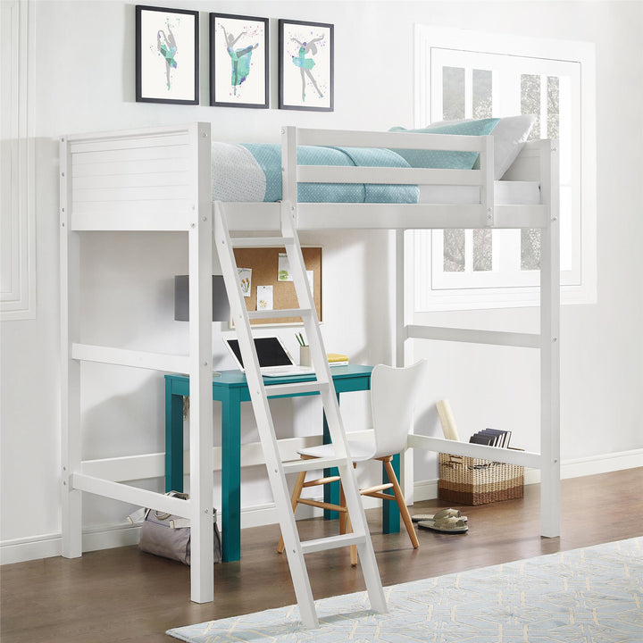 Your Zone Kiarah Twin Loft Bed with Ladder, White - White