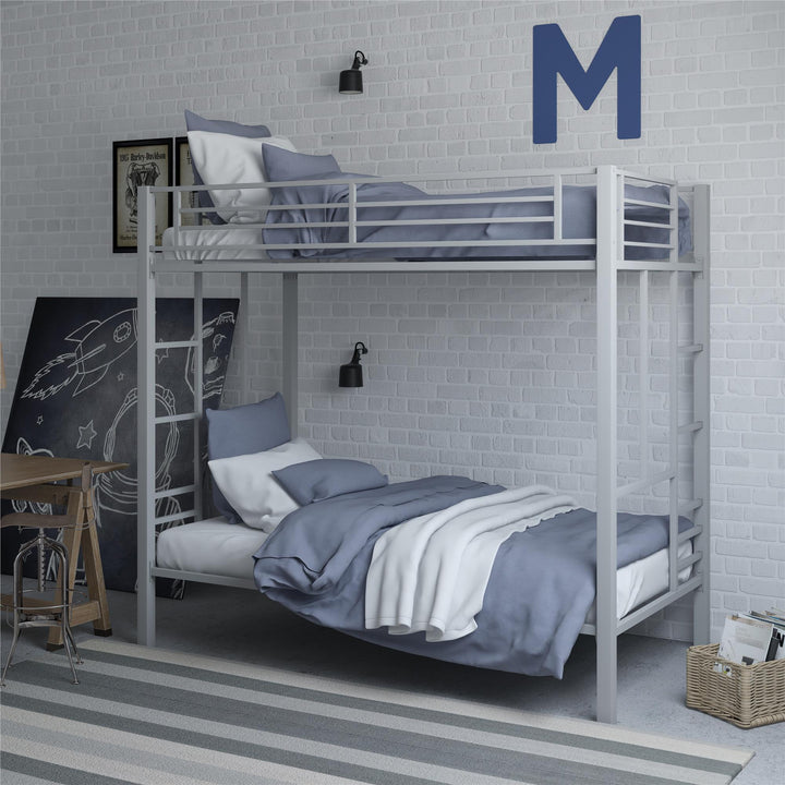 Jillette Twin over Twin Metal Bunk Bed - Silver - Twin-Over-Twin