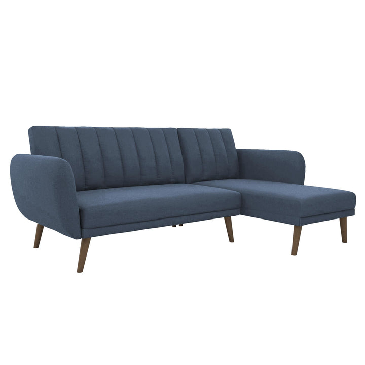 Brittany Sectional Futon Sofa with Vertical Channel Tufting and Curved Armrests - Blue Linen
