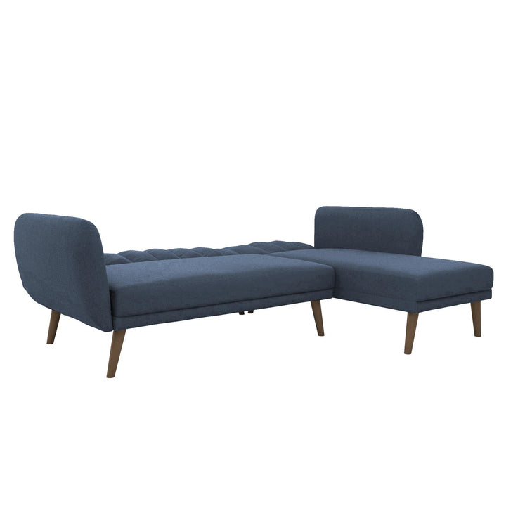 Brittany Sectional Futon Sofa with Vertical Channel Tufting and Curved Armrests - Blue Linen