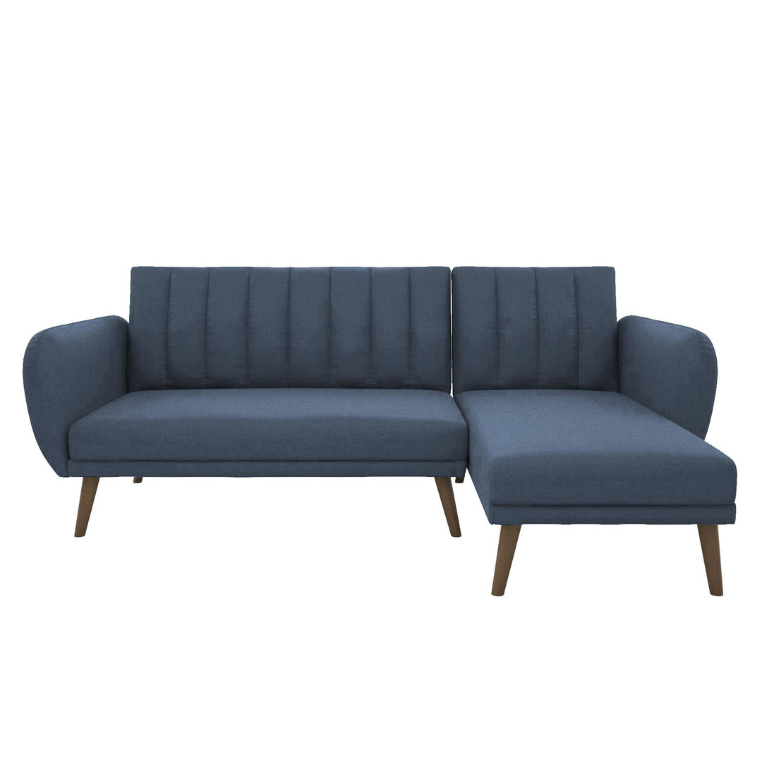 Brittany Sectional Futon Sofa with Vertical Channel Tufting and Curved Armrests - Light Gray