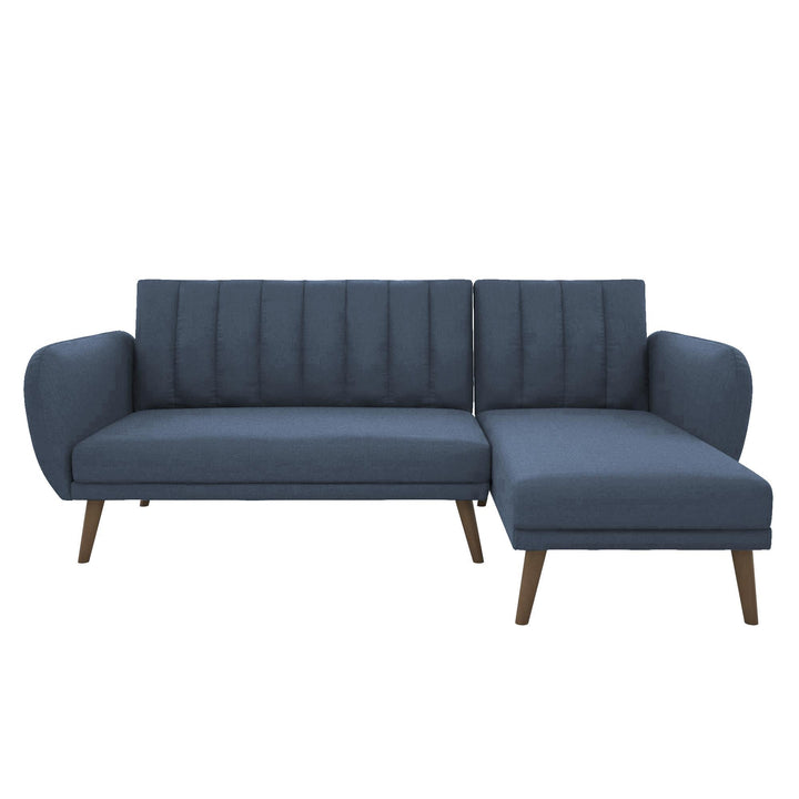 Brittany Sectional Futon Sofa with Vertical Channel Tufting and Curved Armrests - Light Gray