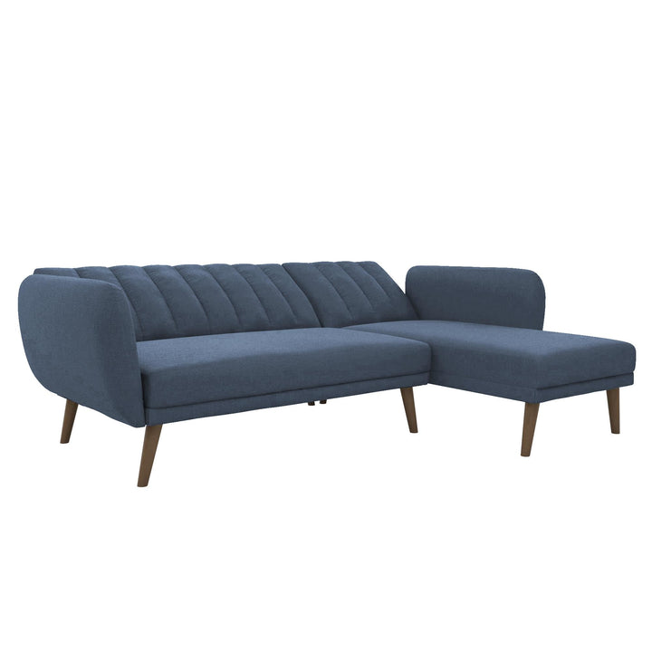 Brittany Sectional Futon Sofa with Vertical Channel Tufting and Curved Armrests - Blue Linen