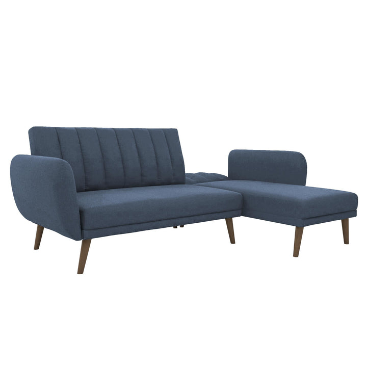 Brittany Sectional Futon Sofa with Vertical Channel Tufting and Curved Armrests - Blue Linen