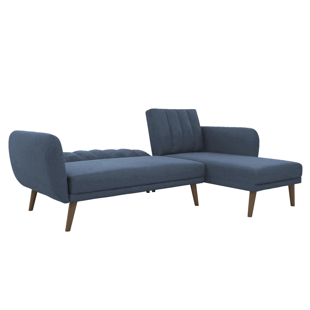 Brittany Sectional Futon Sofa with Vertical Channel Tufting and Curved Armrests - Blue Linen