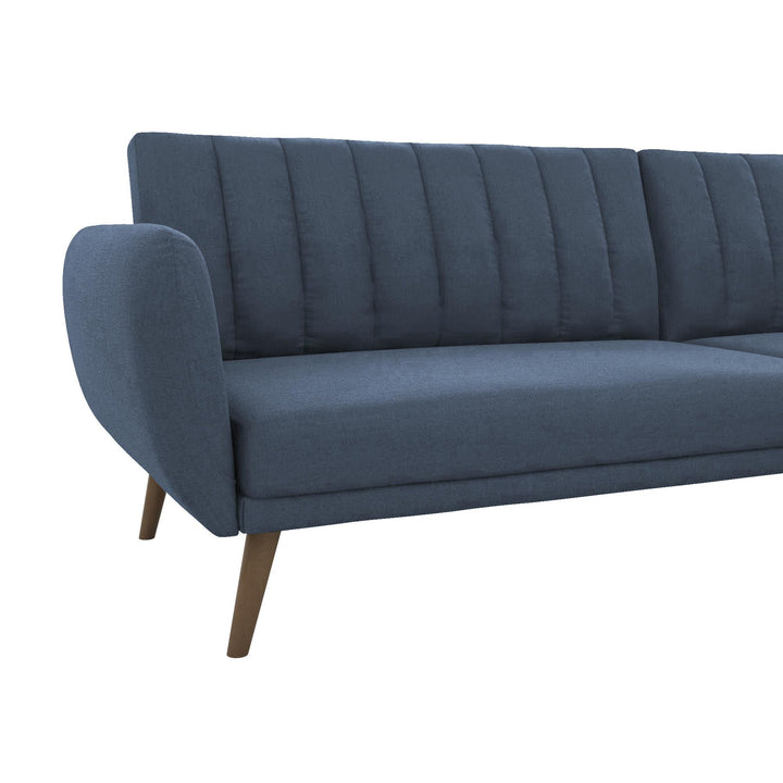 Brittany Sectional Futon Sofa with Vertical Channel Tufting and Curved Armrests - Blue Linen