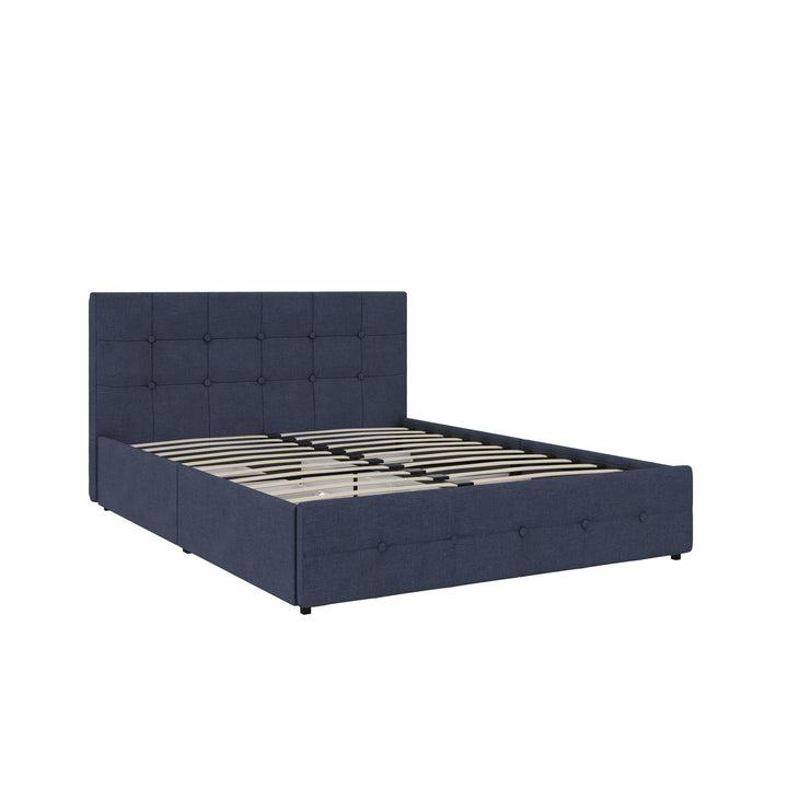 Rose Upholstered Bed with Button Tufted Detail and Storage Drawers - Blue Linen - Full