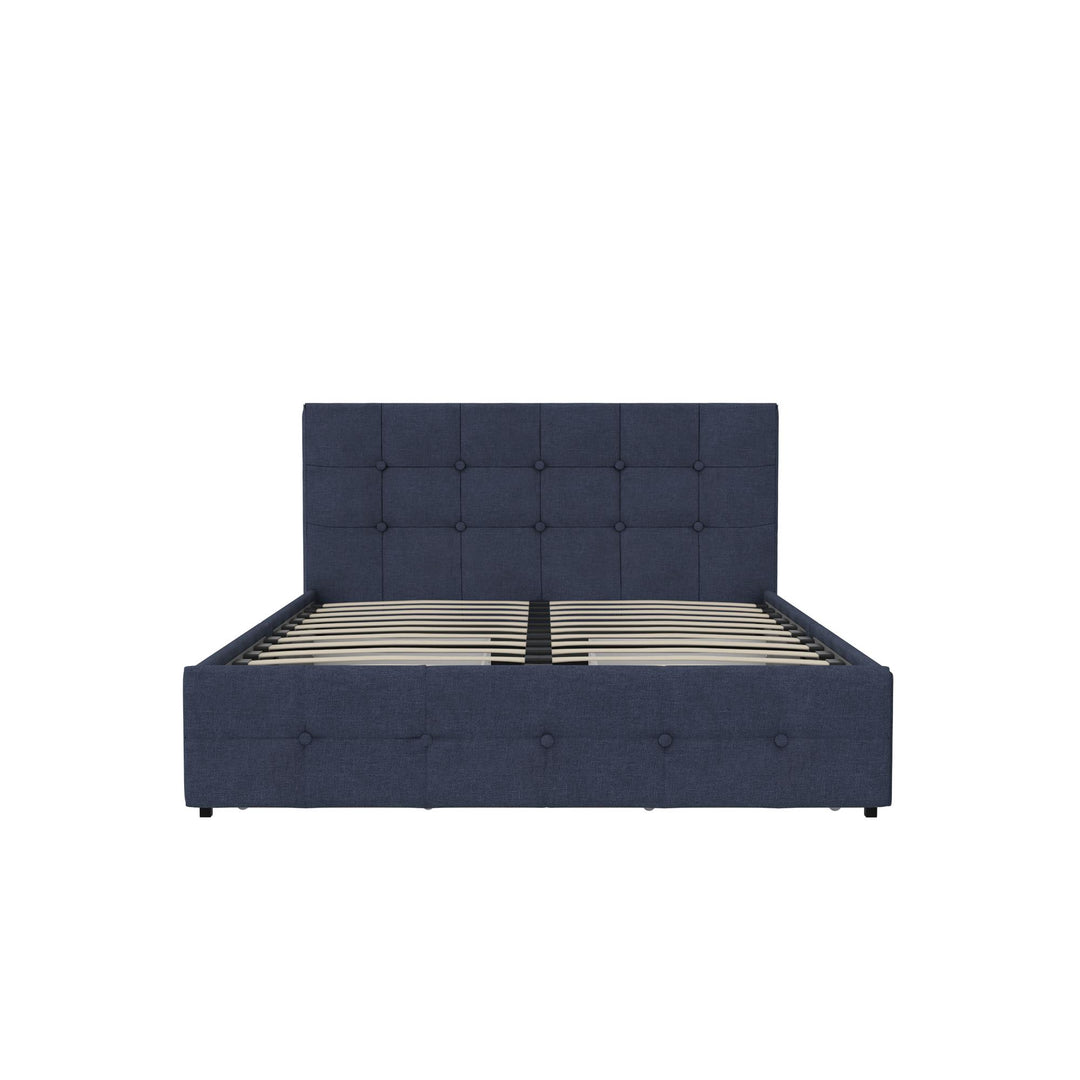 Rose Upholstered Bed with Button Tufted Detail and Storage Drawers - Blue Linen - Full