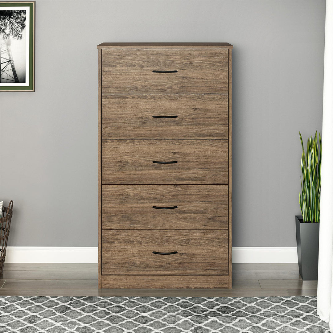 Rory Tall 5 Drawer Dresser - Rustic Oak