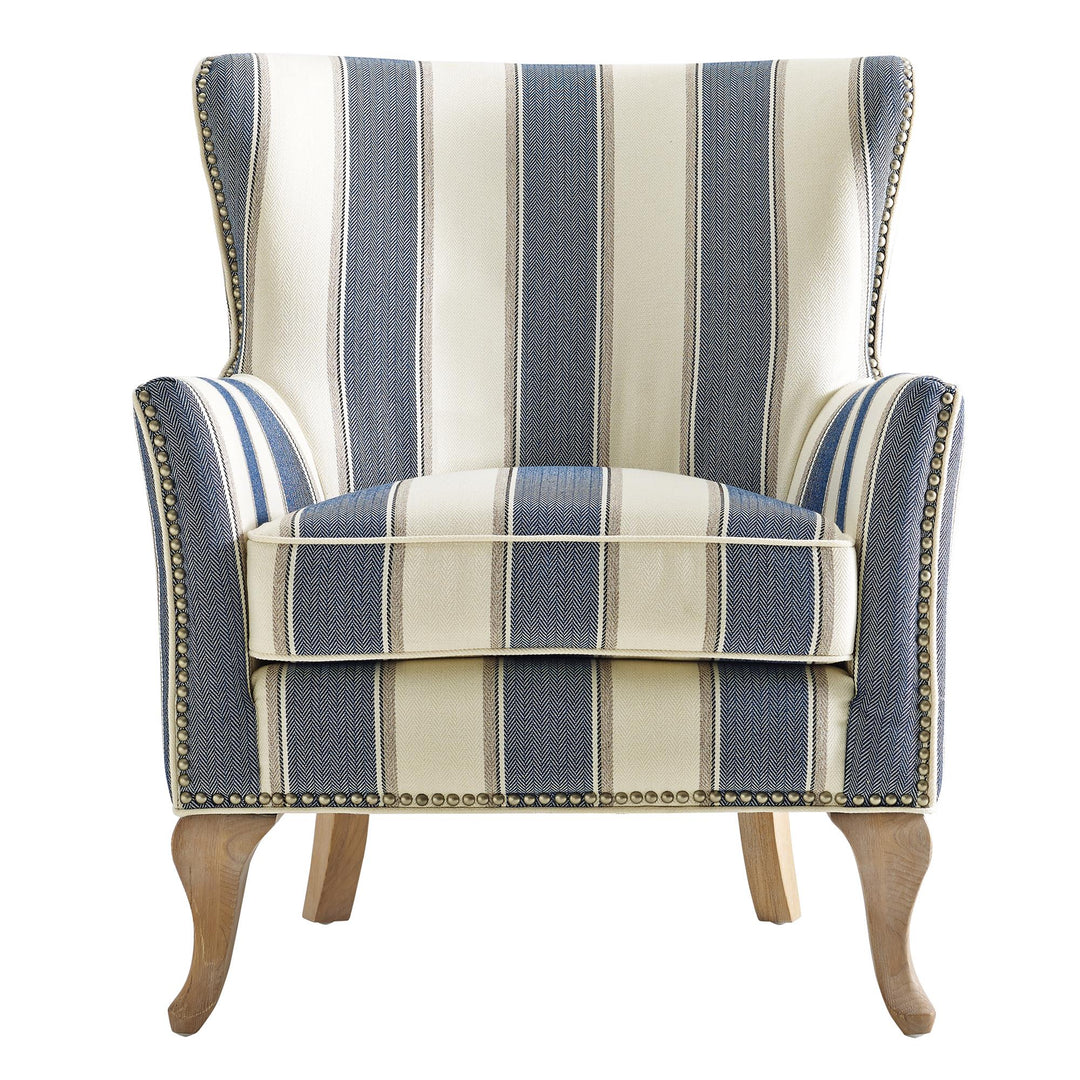 Nail Head Trim Upholstered Accent Chair Club Reva -  Blue Stripe