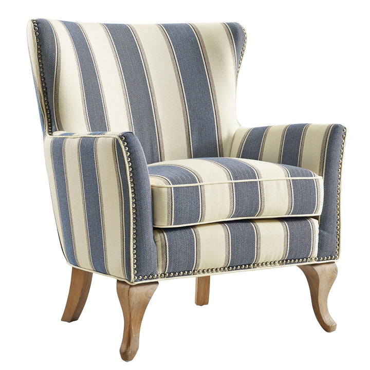 Reva Accent Chair Club Upholstered with Nail Head Trim -  Blue Stripe