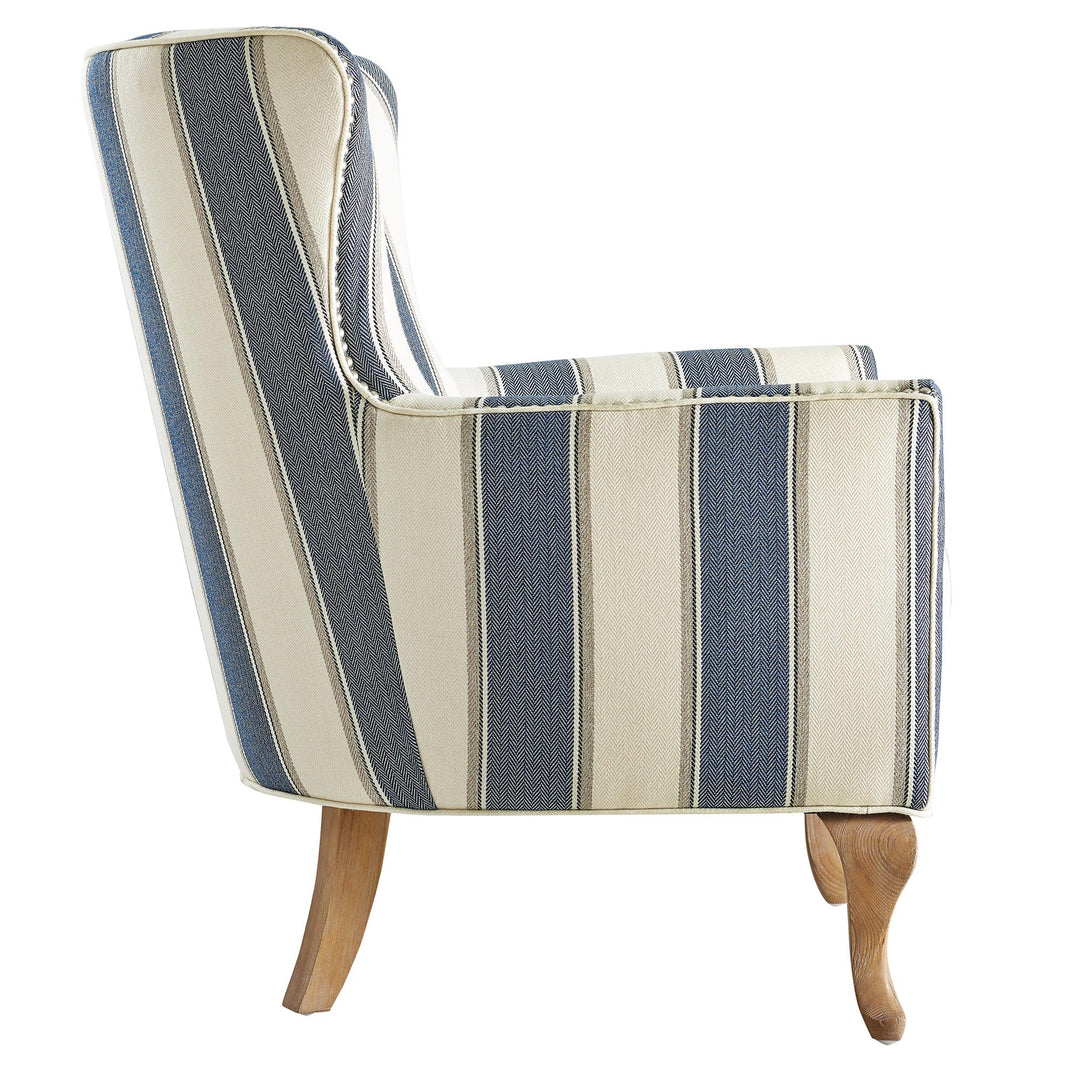 Reva Upholstered Club Accent Chair Nail Head Trim -  Blue Stripe