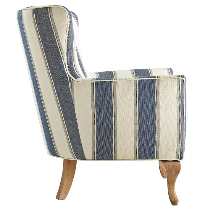 Reva Upholstered Club Accent Chair Nail Head Trim -  Blue Stripe