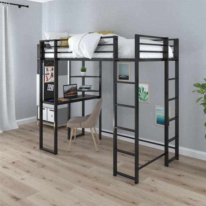 Abode Metal Loft Bed with Built in Desk and Storage Space - Black - Twin