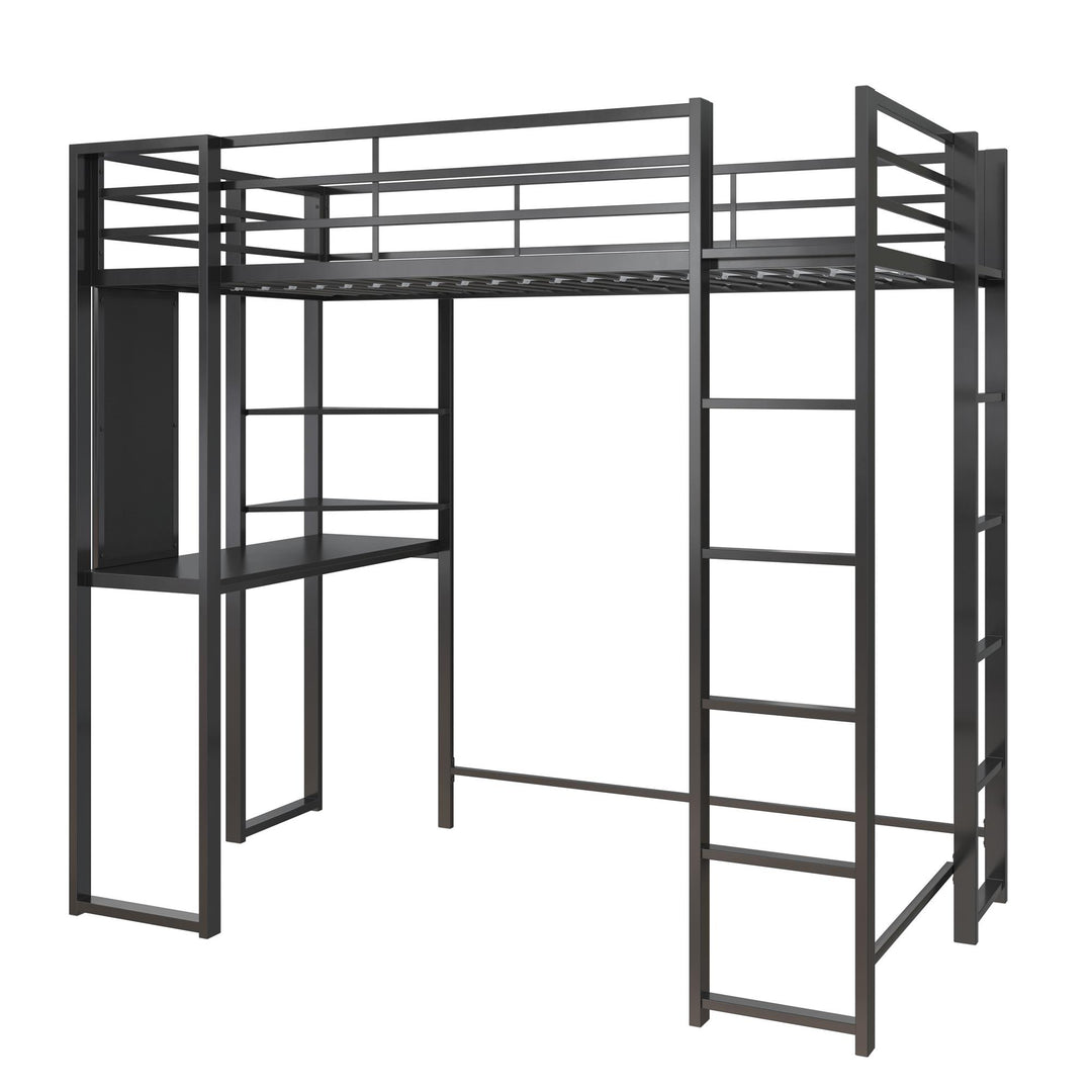 Abode Metal Loft Bed with Built in Desk and Storage Space - Black - Twin