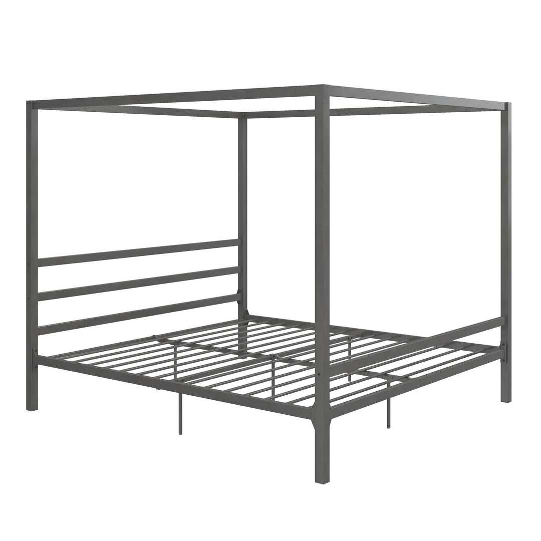 Modern Metal Canopy Bed with Sleek Built-In Headboard - Gray - King