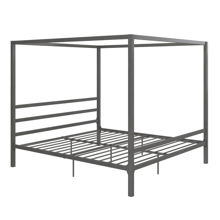 Modern Metal Canopy Bed with Sleek Built-In Headboard - Gray - King