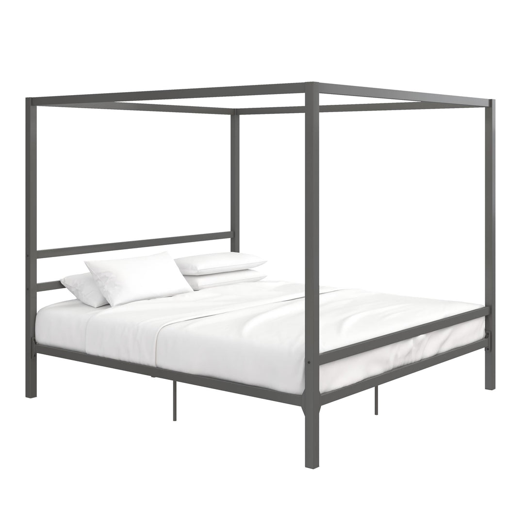 Modern Metal Canopy Bed with Sleek Built-In Headboard - Gray - King