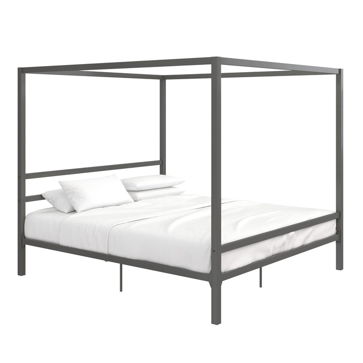 Modern Metal Canopy Bed with Sleek Built-In Headboard - Gray - King