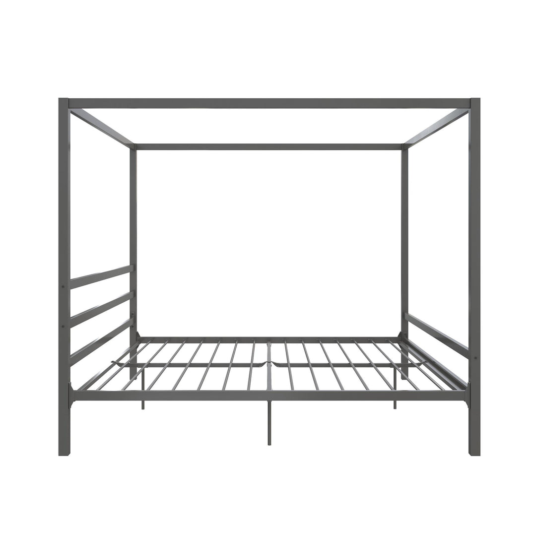 Modern Metal Canopy Bed with Sleek Built-In Headboard - Gray - King