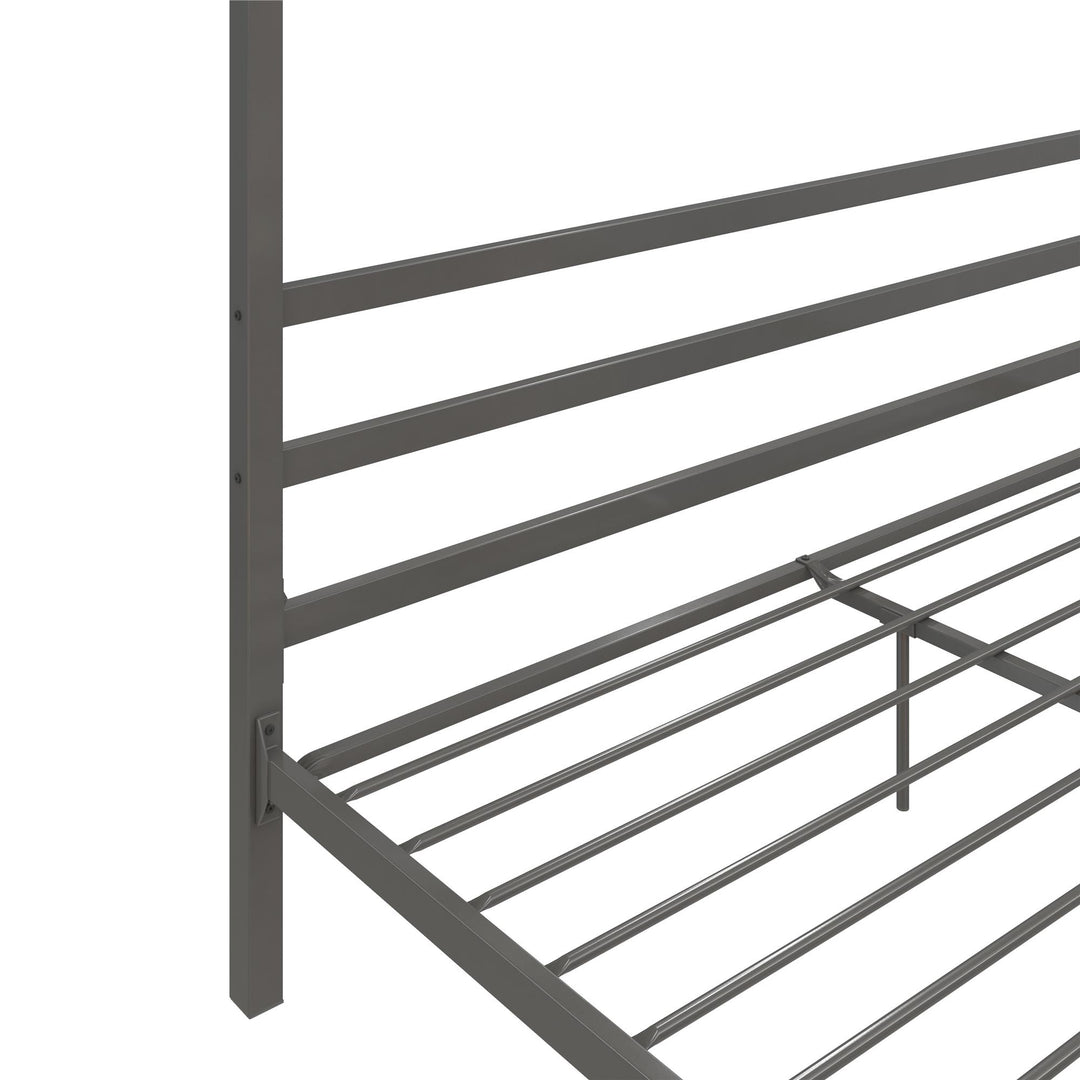 Modern Metal Canopy Bed with Sleek Built-In Headboard - Gray - King
