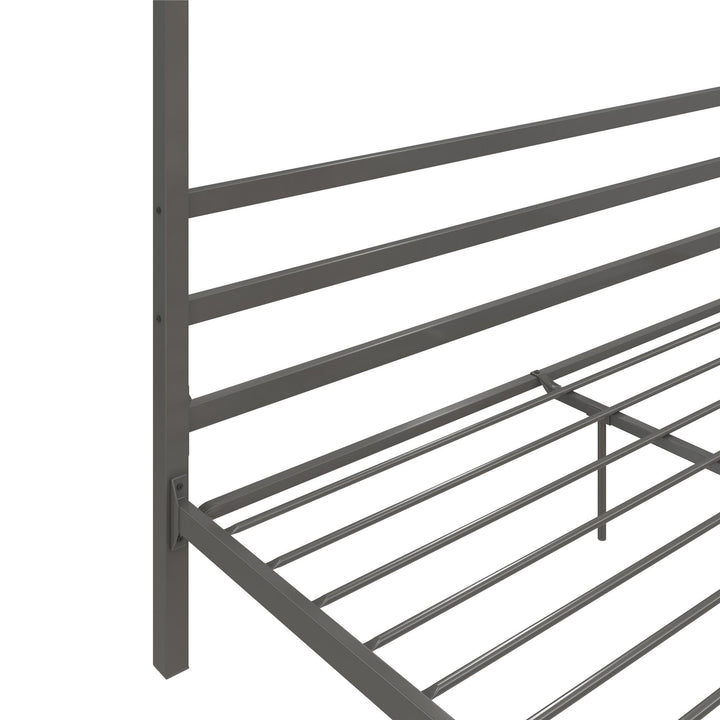 Modern Metal Canopy Bed with Sleek Built-In Headboard - Gray - King