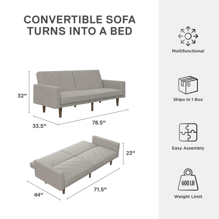 Paxson Futon with Solid Wood Legs and Diagonal Design - Light Gray