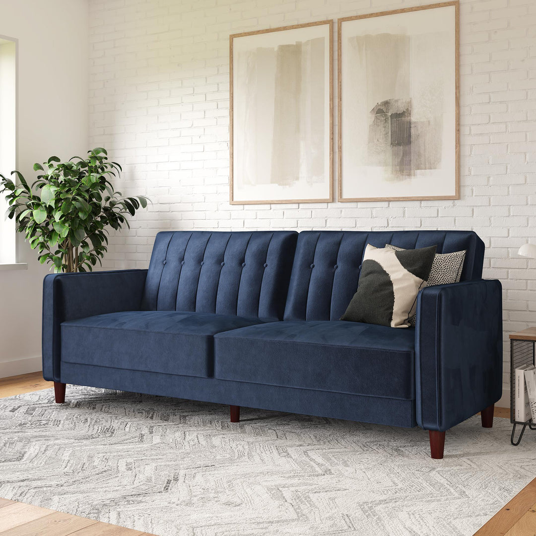 Pin Tufted Transitional Futon with Vertical Stitching and Button Tufting - Blue