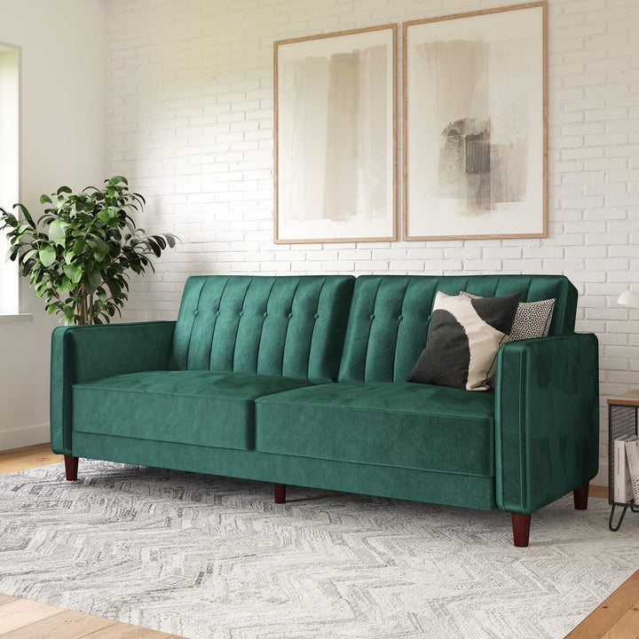 Pin Tufted Transitional Futon with Vertical Stitching and Button Tufting - Green