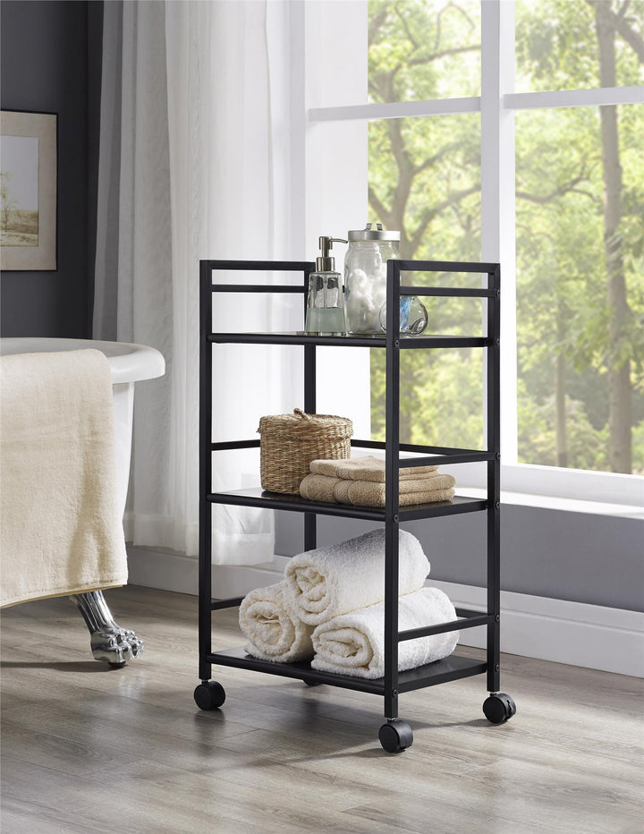 Marshall 3 Shelf Industrial Metal Rolling Utility Cart - Black