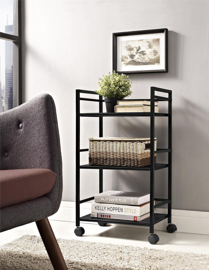 Marshall 3 Shelf Industrial Metal Rolling Utility Cart - Black