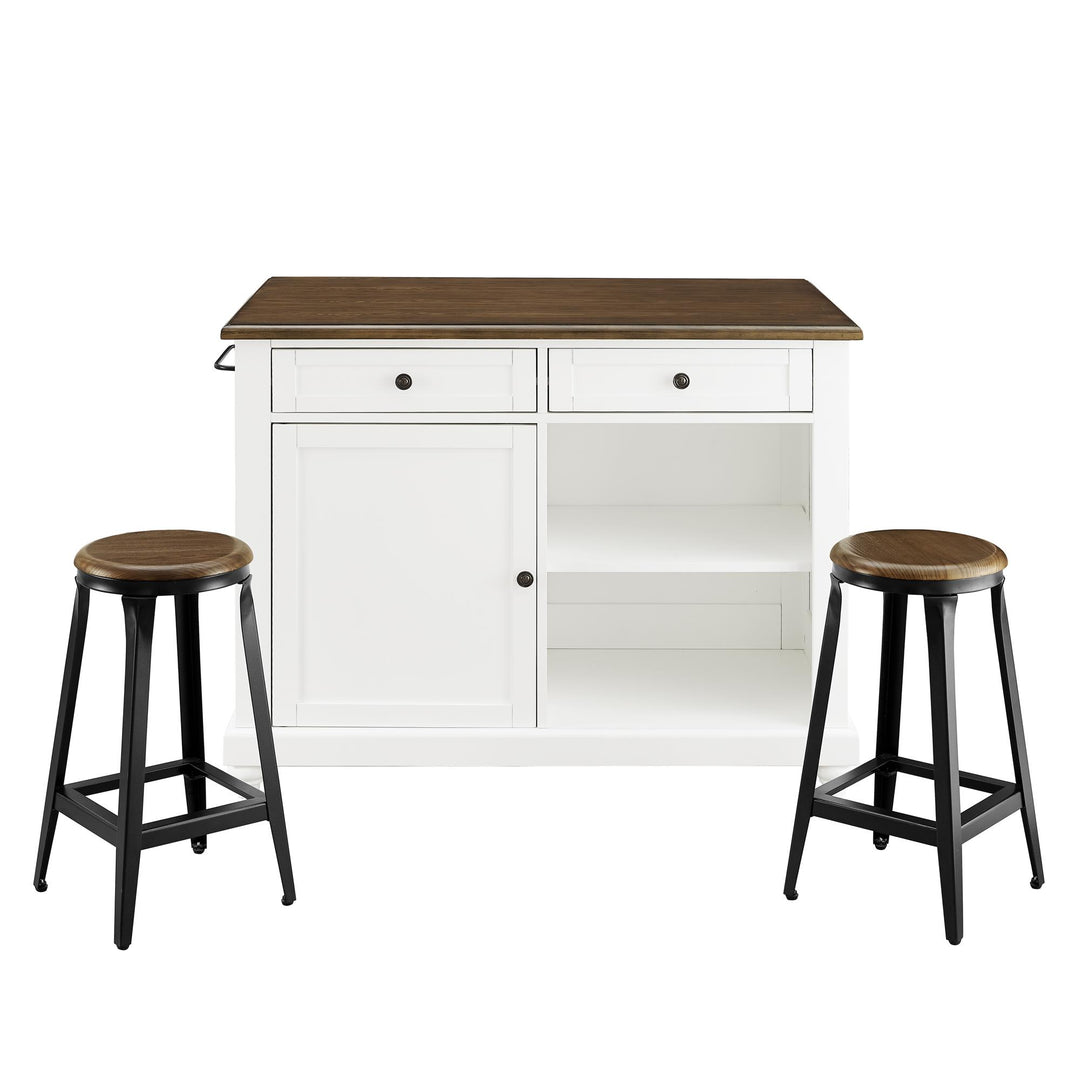 Kelsey Kitchen Island with 2 Stools - Black
