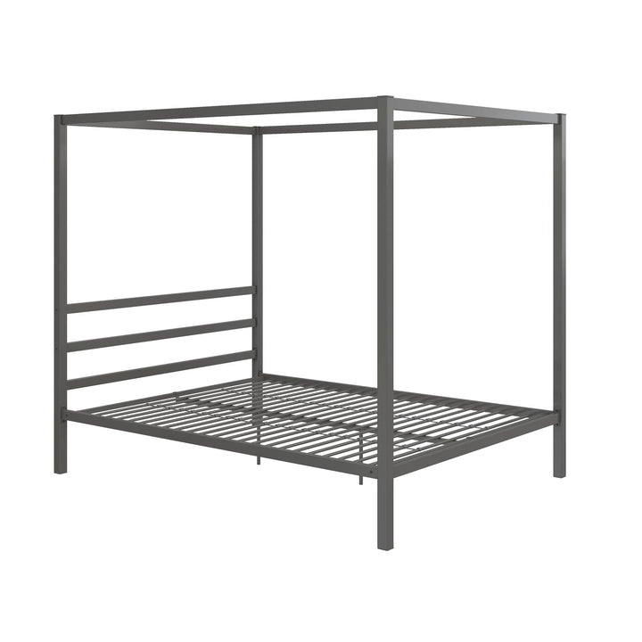 Modern Metal Canopy Bed -  Gray  -  Queen