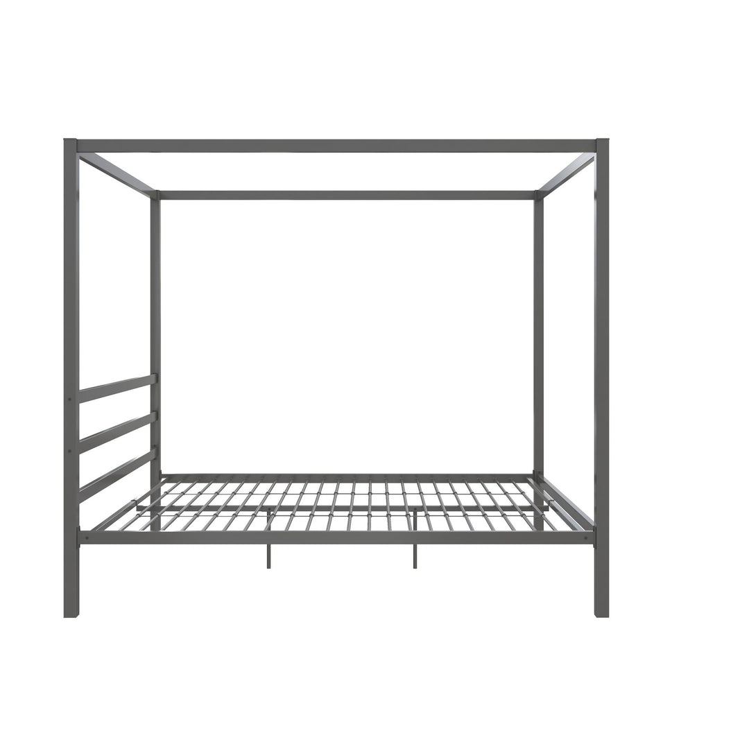 Modern Metal Canopy Bed with Sleek Built-In Headboard -  Gray  -  Queen