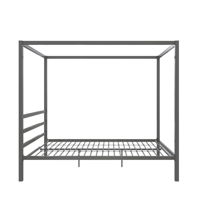 Modern Metal Canopy Bed with Sleek Built-In Headboard -  Gray  -  Queen
