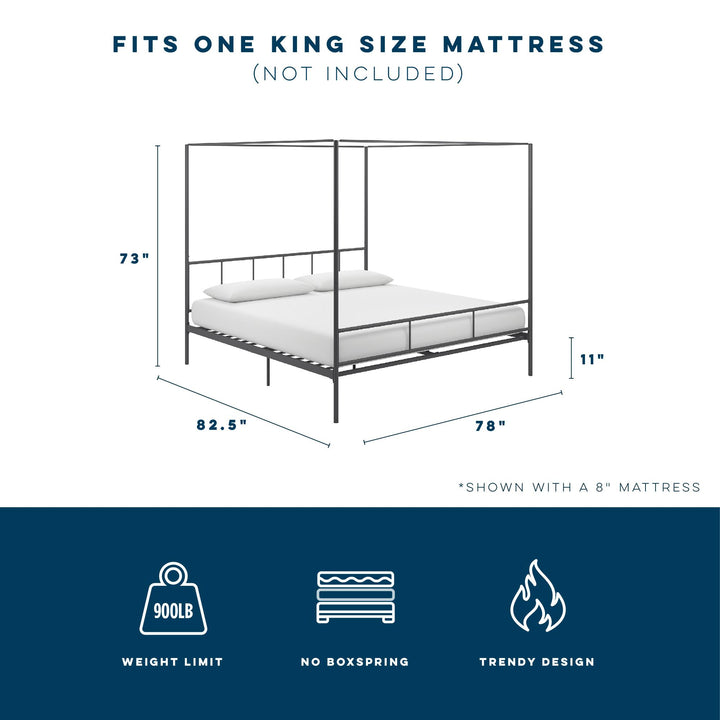 Marion Canopy Bed with Soft Clean Lines for Elegance -  Dark Gray 