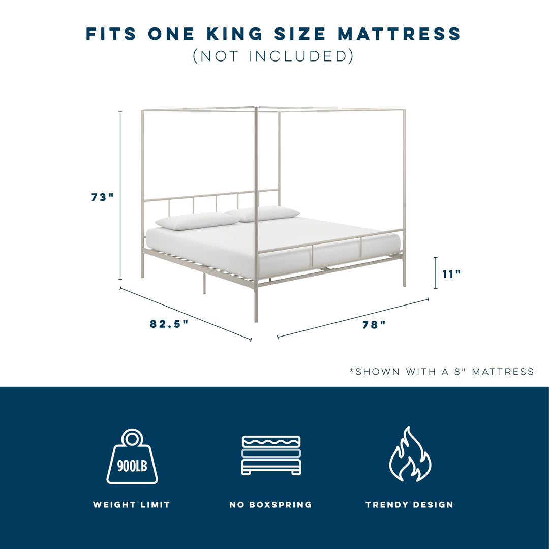 Marion Canopy Bed with Soft Clean Lines for Elegance -  White 