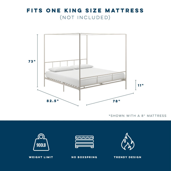 Marion Canopy Bed with Soft Clean Lines for Elegance -  White 