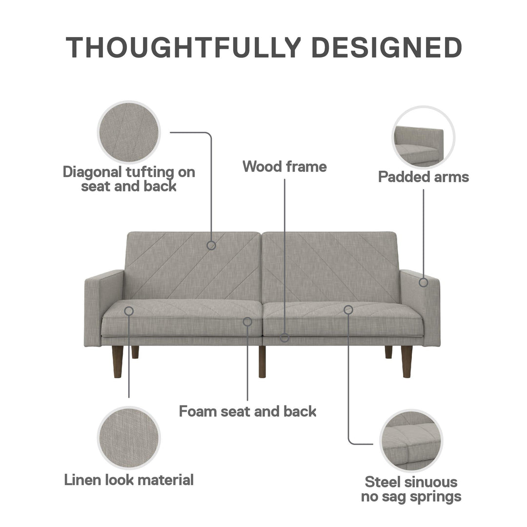Paxson Futon with Solid Wood Legs and Diagonal Design - Light Gray