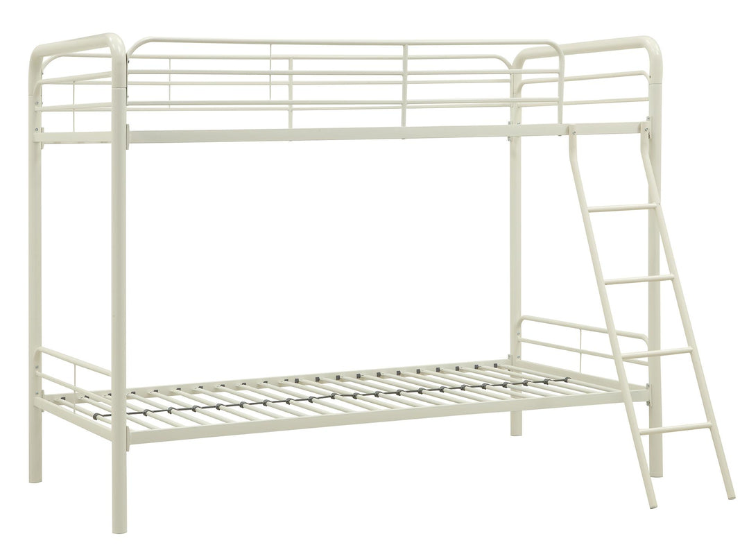 Dusty Twin over Twin Metal Bunk Bed with Slanted Front Ladder and Guardrails - White - Twin-Over-Twin