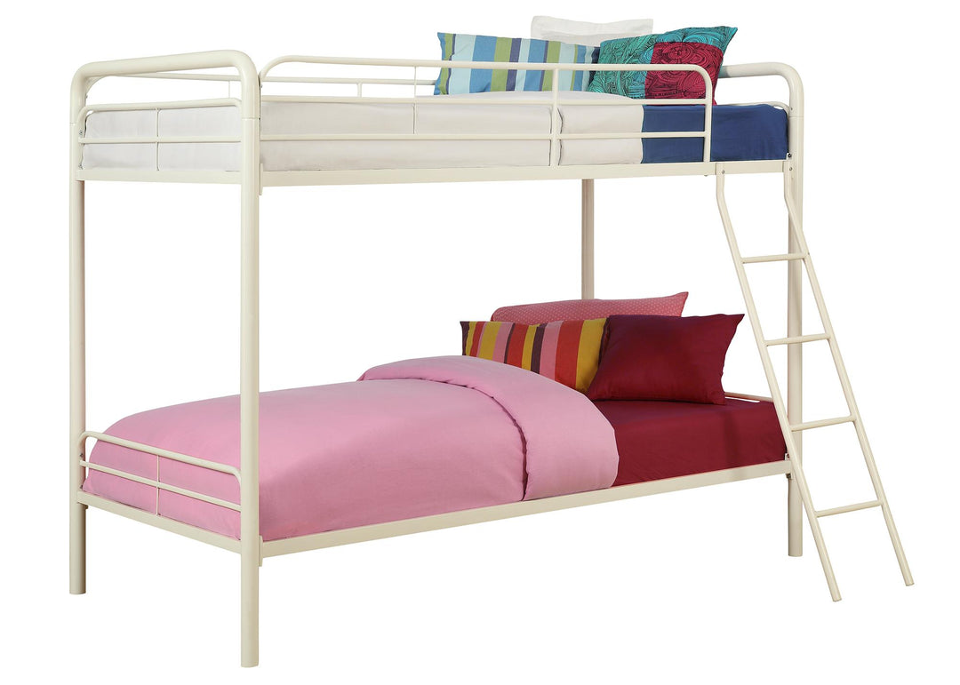 Dusty Twin over Twin Metal Bunk Bed with Slanted Front Ladder and Guardrails - White - Twin-Over-Twin